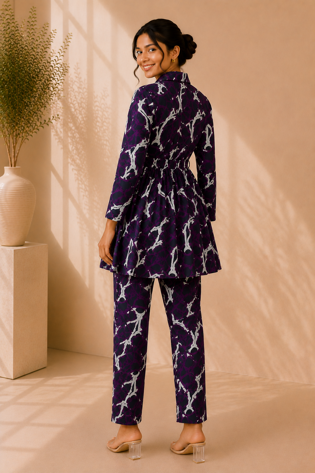 Tie-Waist Cotton Co-Ord Set – Midnight Amethyst
