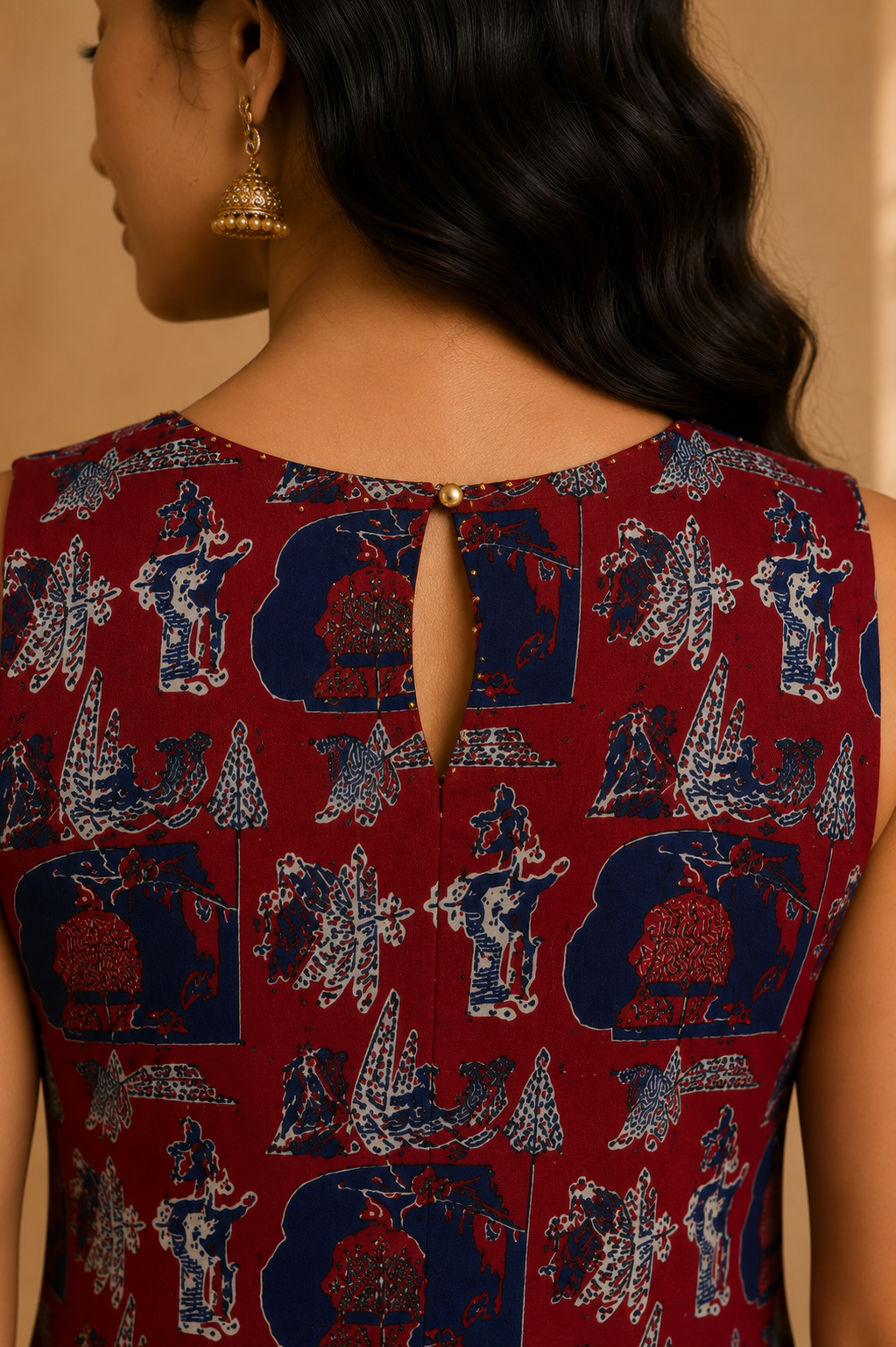 Printed Cotton Sleeveless A-Line Kurta & Straight Palazzo Set – Crimson Heritage