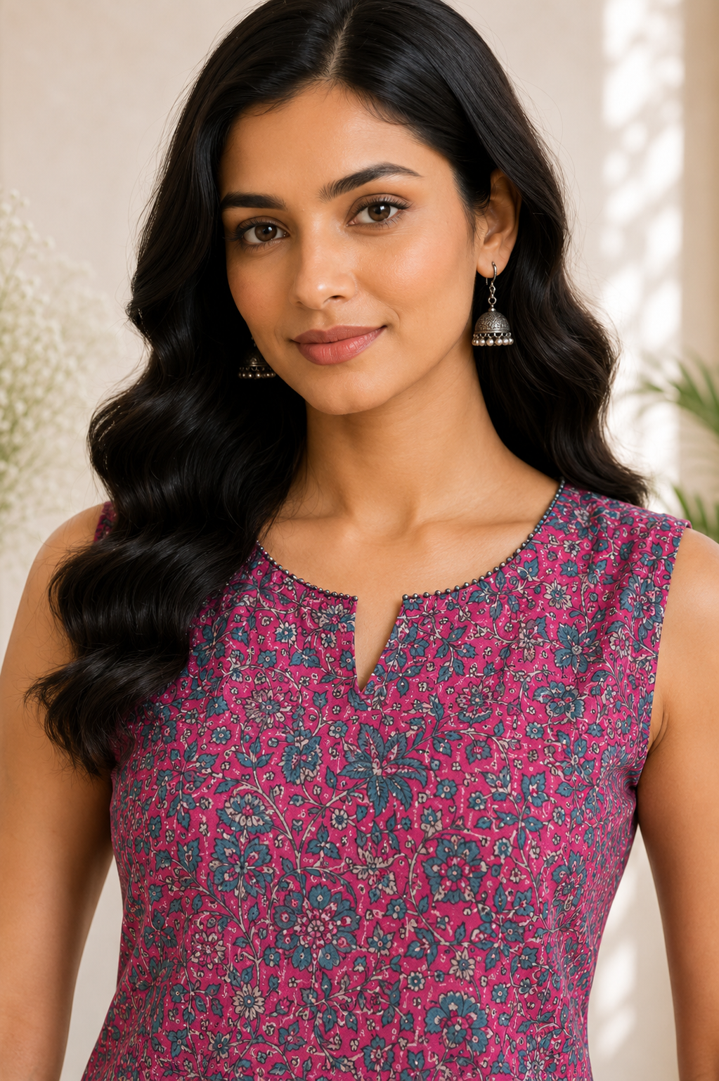 Printed Cotton Sleeveless A-Line Kurta & Straight Palazzo Set – Rose Garden