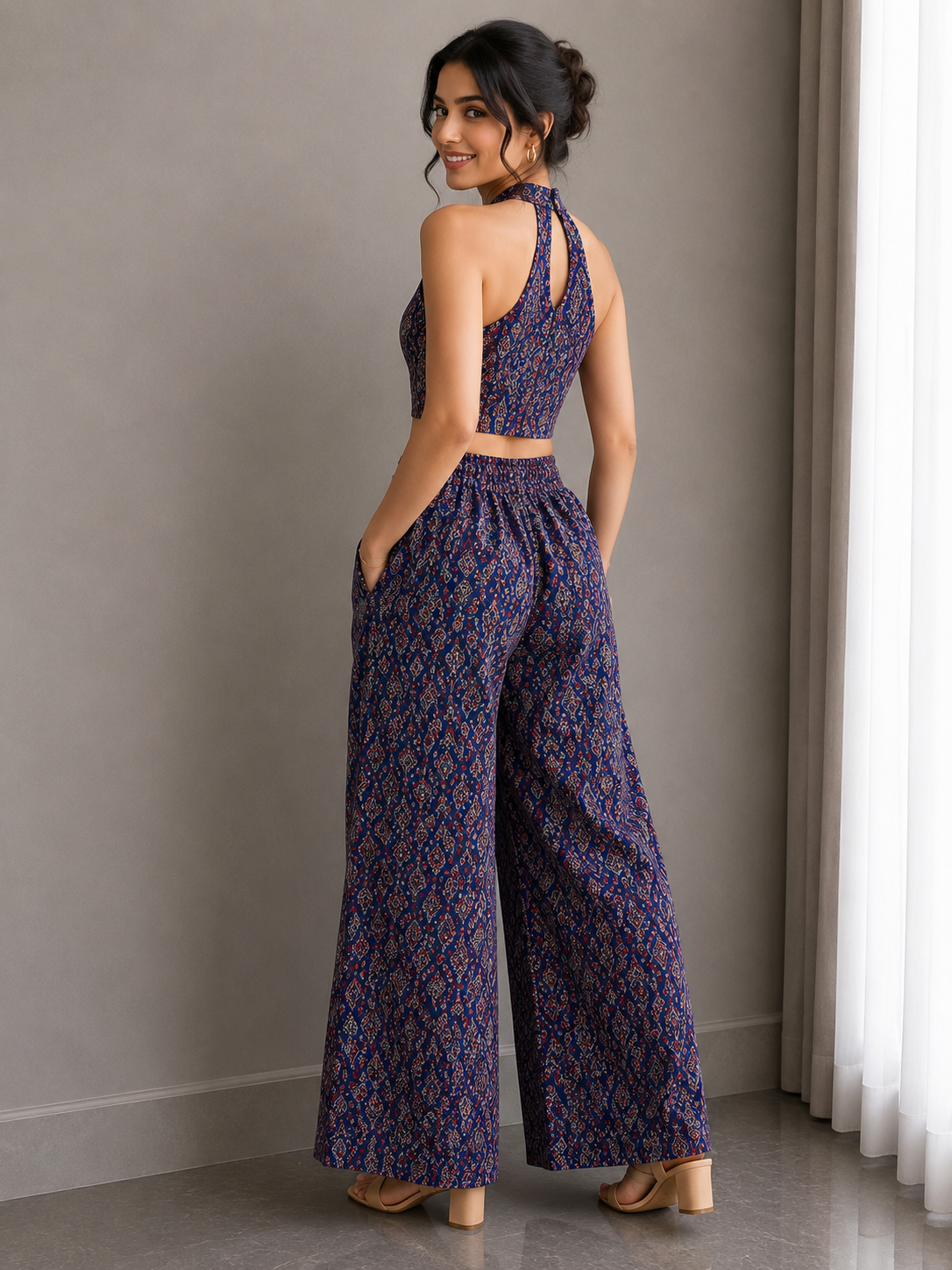 Ajrakh Hand Block Halter Neck Co-Ord Set – Indigo Heritage
