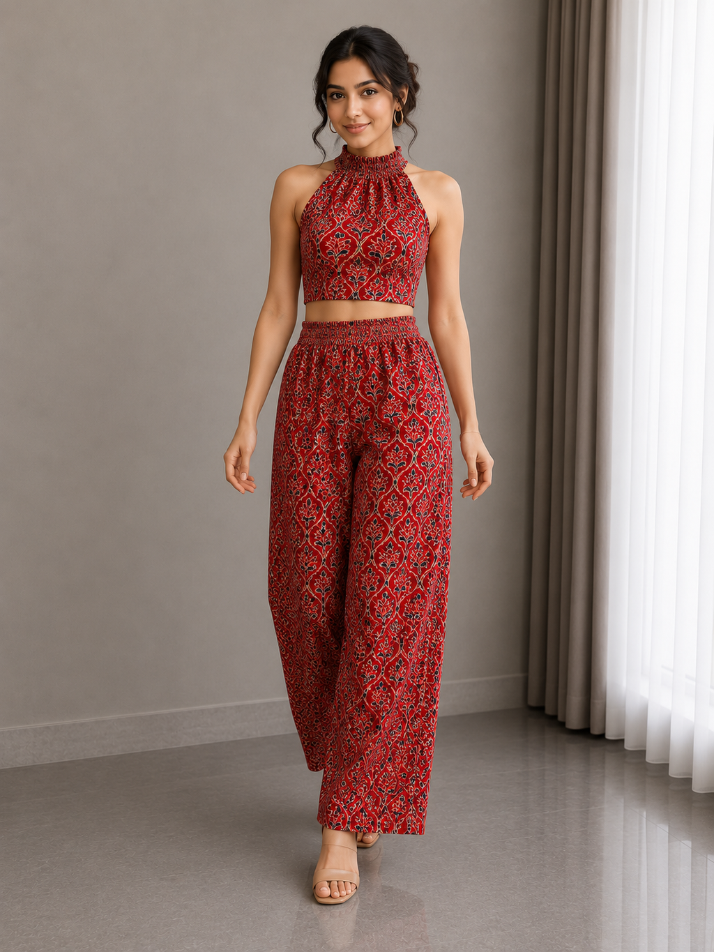 Ajrakh Hand Block Halter Neck Co-Ord Set – Crimson Heritage