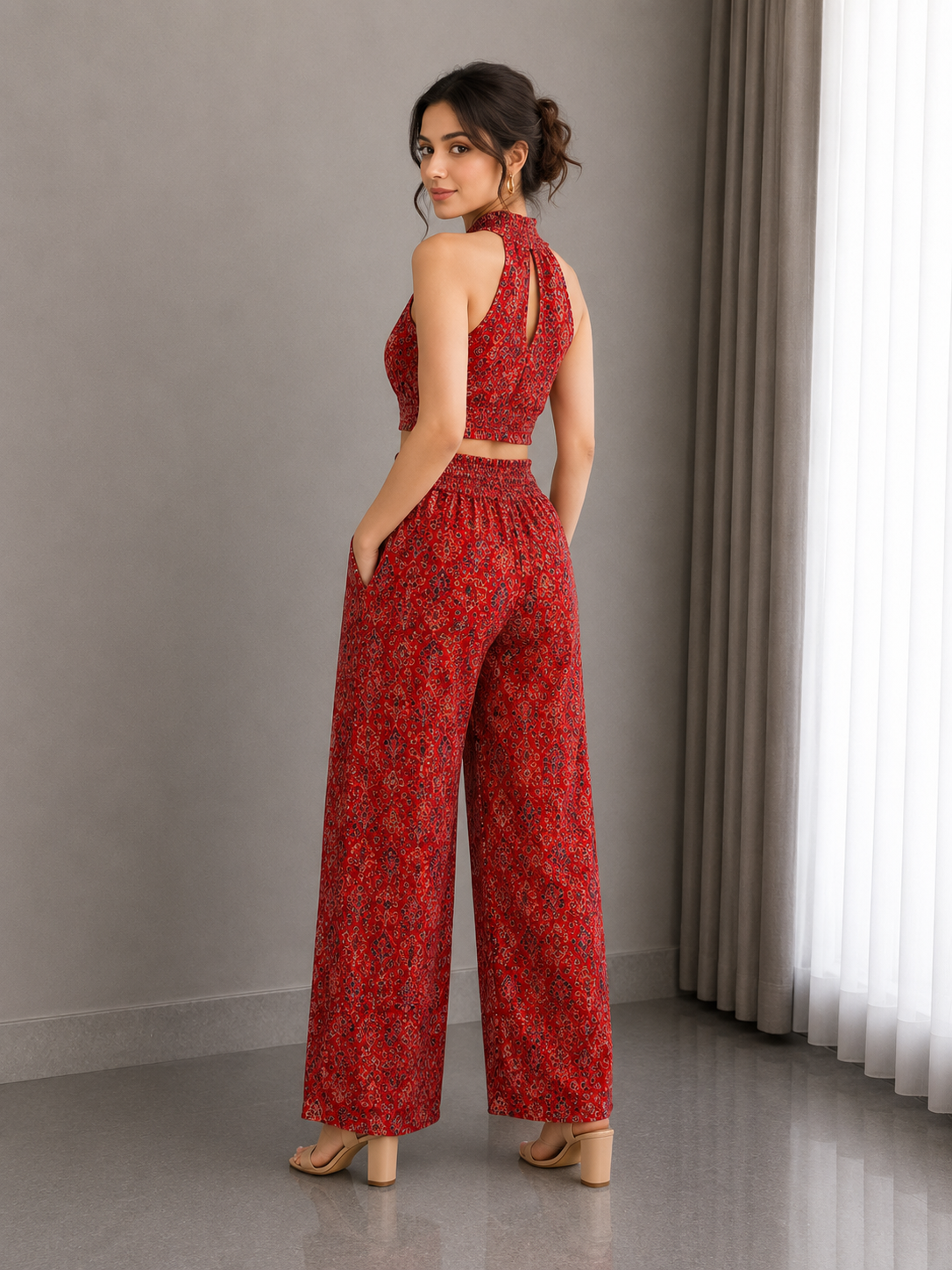 Ajrakh Hand Block Halter Neck Co-Ord Set – Crimson Heritage