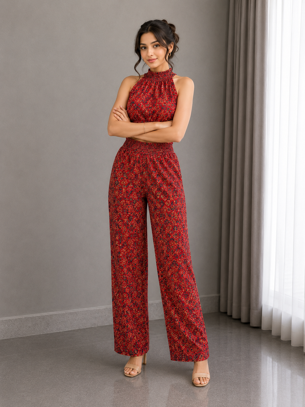 Ajrakh Hand Block Halter Neck Co-Ord Set – Crimson Heritage