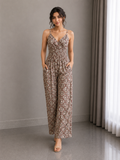 Heritage Print Smocked Wide-Leg Jumpsuit – Sandstone Mosaic