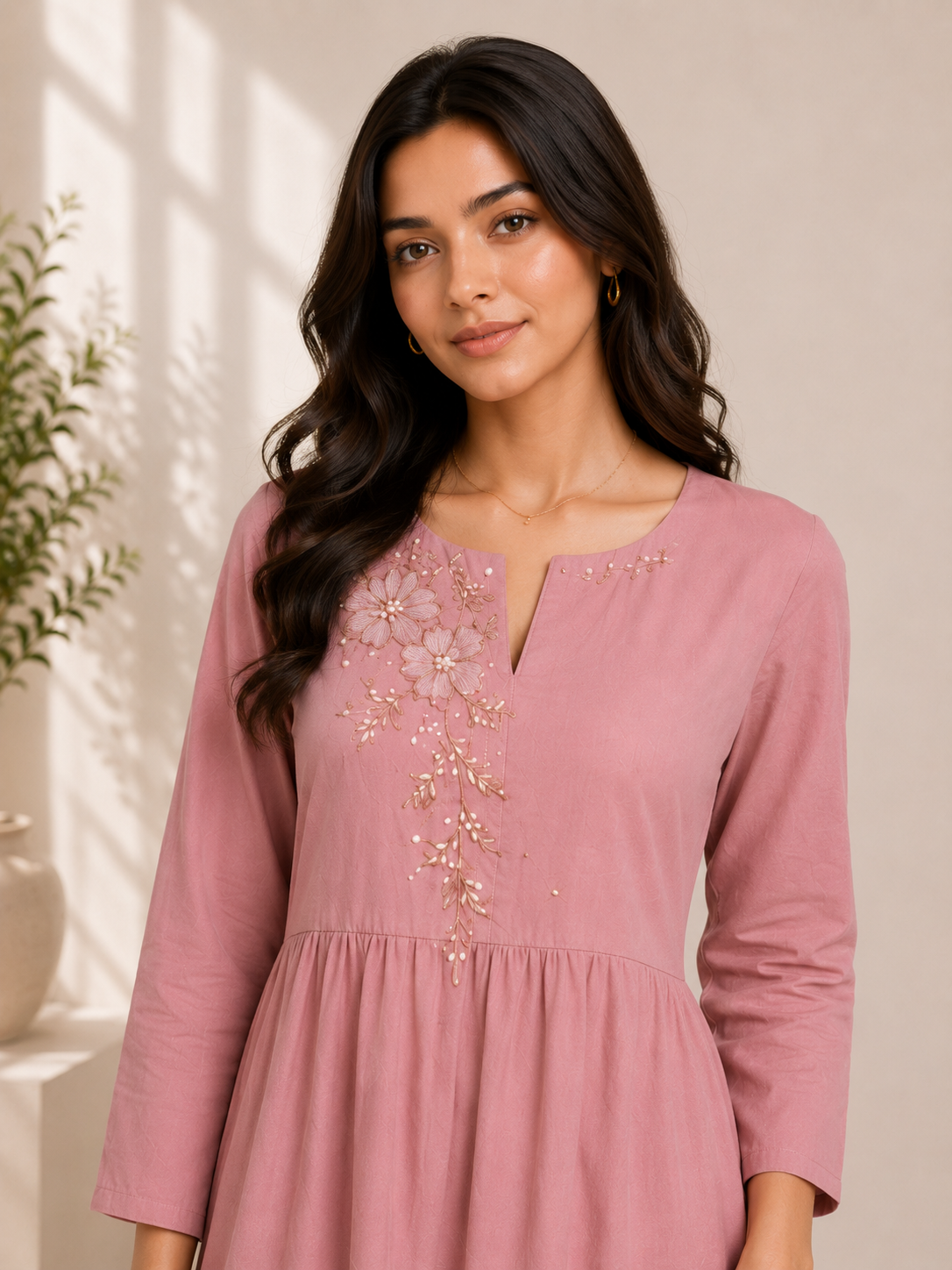 Blush Bloom Embroidered Cotton Kurta & Palazzo Set – Baby Pink
