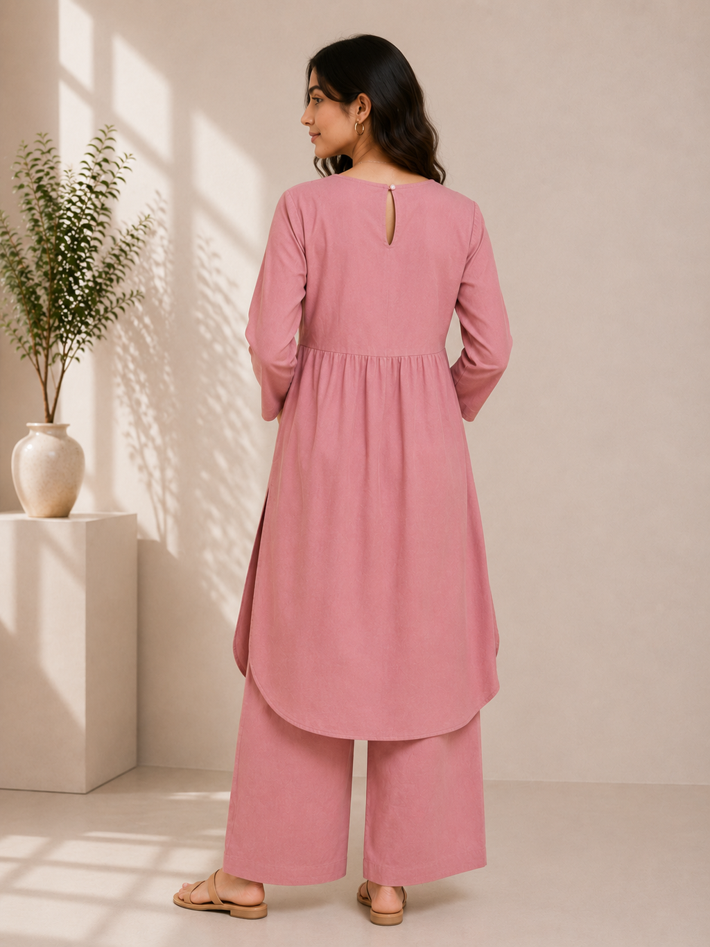 Blush Bloom Embroidered Cotton Kurta & Palazzo Set – Baby Pink