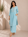 Sky Blue Embroidered Cotton Kurta & Palazzo Set – Floral Elegance