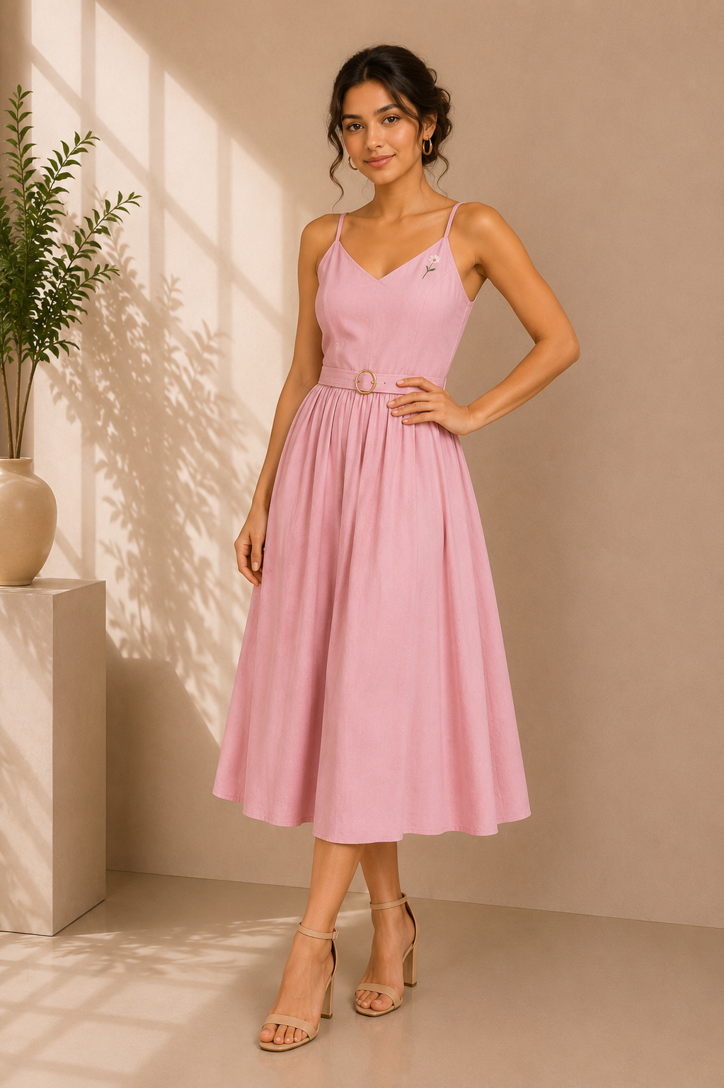 Blush Bloom Cotton Midi Dress – Baby Pink