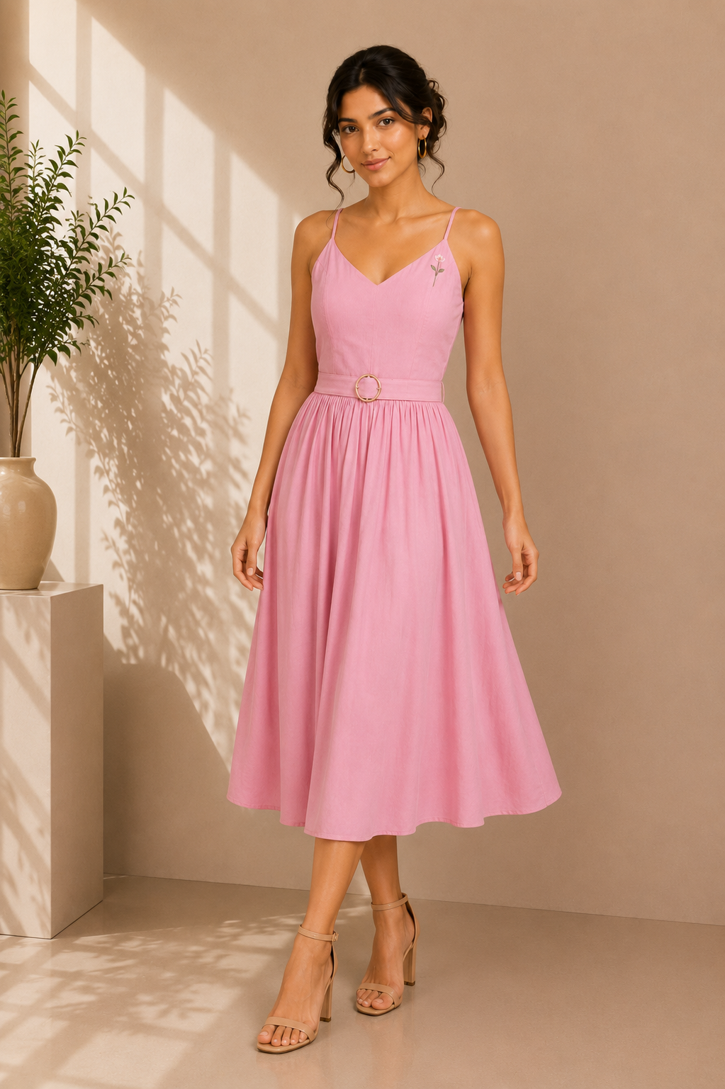 Blush Bloom Cotton Midi Dress – Baby Pink