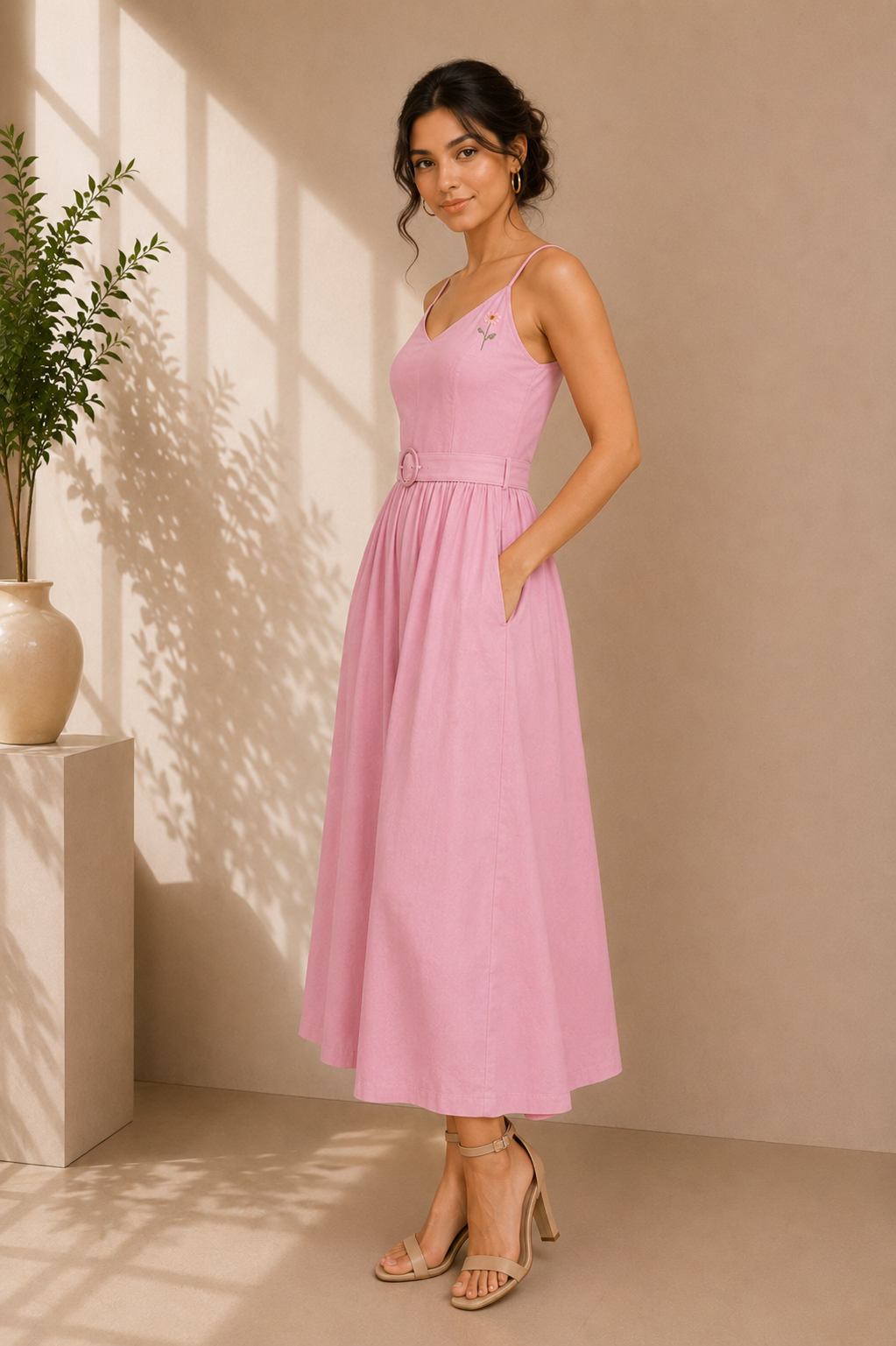 Blush Bloom Cotton Midi Dress – Baby Pink