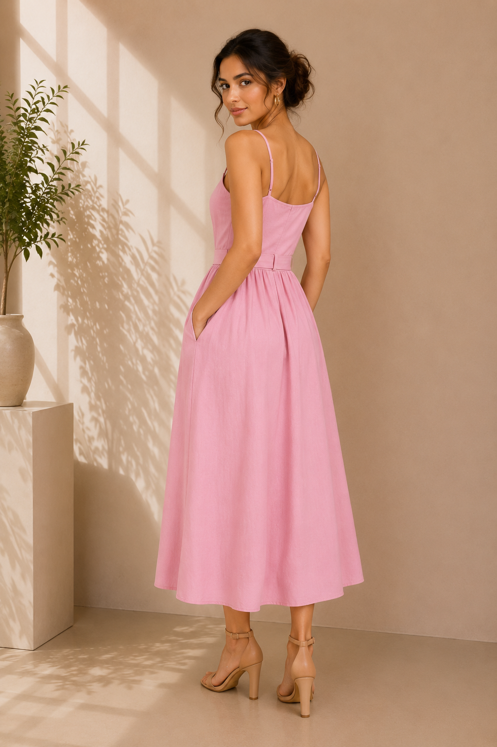 Blush Bloom Cotton Midi Dress – Baby Pink