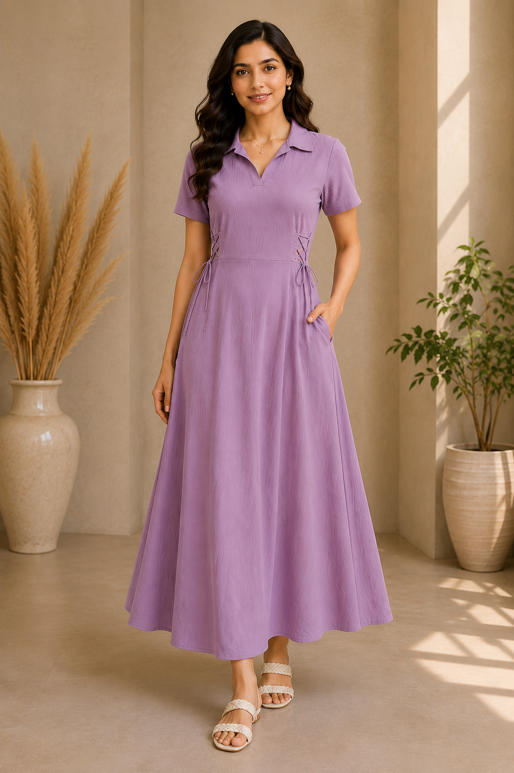 Classic Collar Cotton Maxi Dress – Lavender Grace