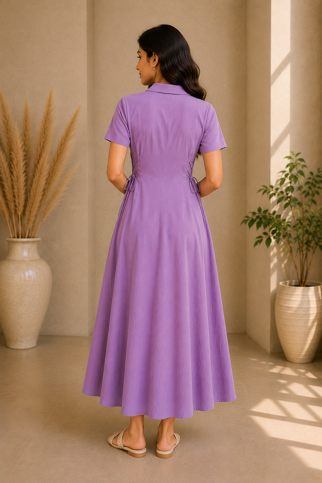 Classic Collar Cotton Maxi Dress – Lavender Grace