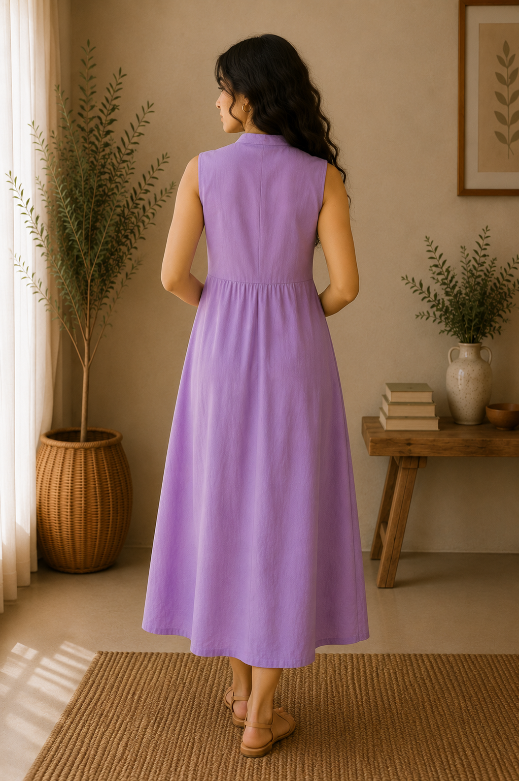 Sleeveless Cotton A-Line Midi Dress – Lavender Mist