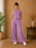 Classic Collar Cotton Co-Ord Set – Lavender Mist