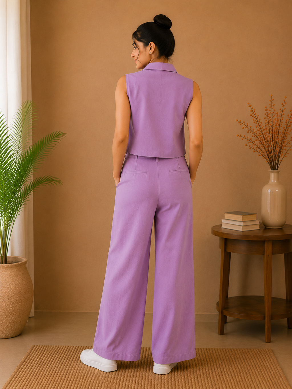 Classic Collar Cotton Co-Ord Set – Lavender Mist