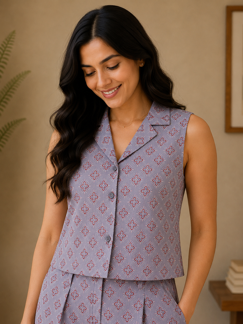 Classic Collar Handblock Print Cotton Co-Ord Set – Dusty Lilac