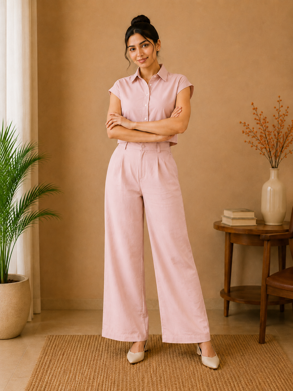 Classic Collar Premium Cotton Co-Ord Set – Blush Pink