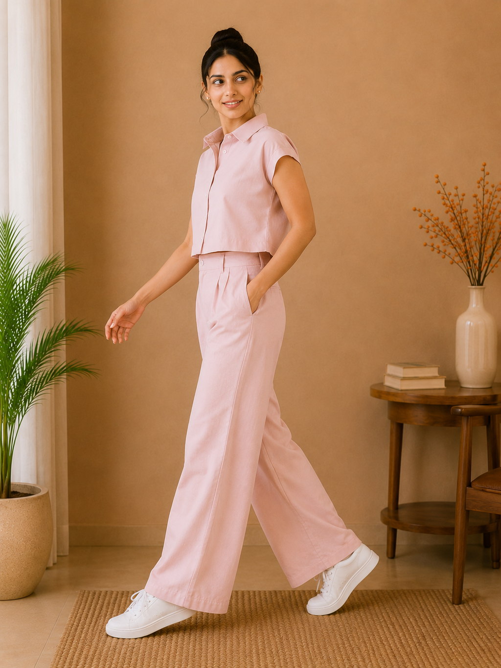 Classic Collar Premium Cotton Co-Ord Set – Blush Pink