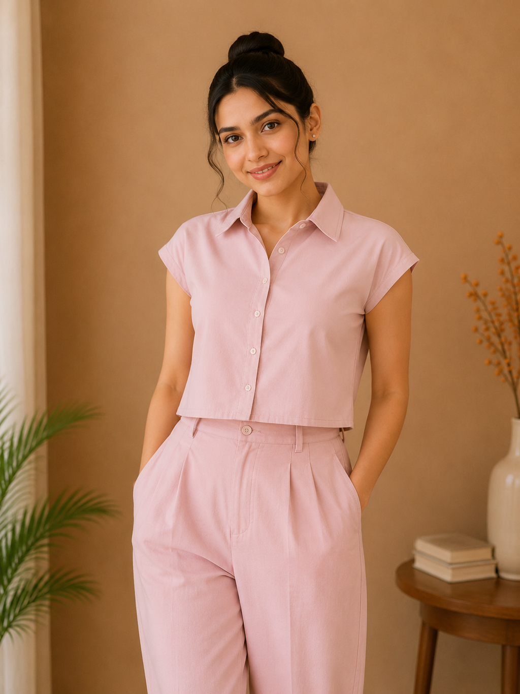 Classic Collar Premium Cotton Co-Ord Set – Blush Pink
