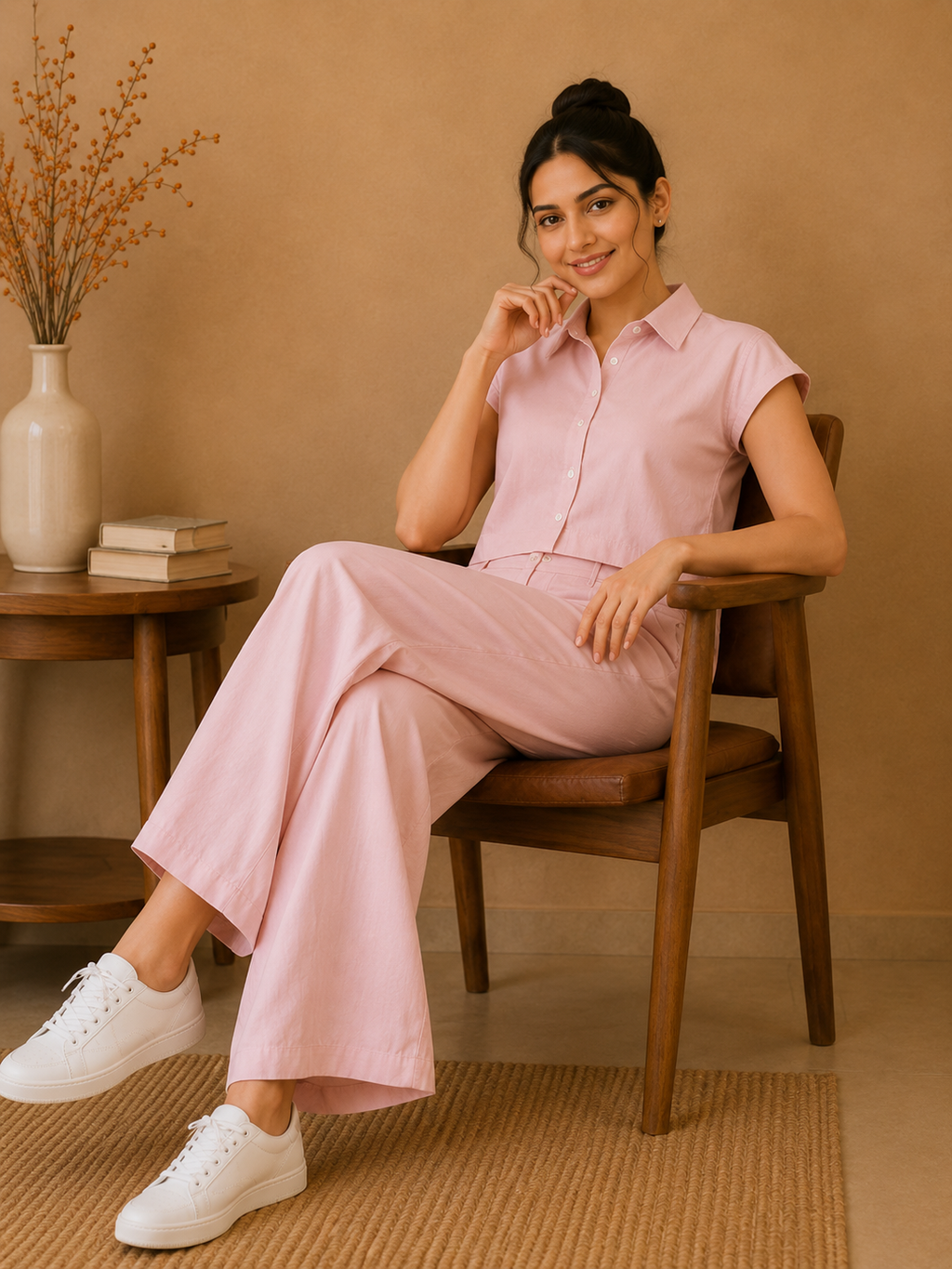 Classic Collar Premium Cotton Co-Ord Set – Blush Pink