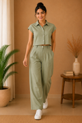 Classic Collar Premium 60s Cotton Co-Ord Set – Sage Green