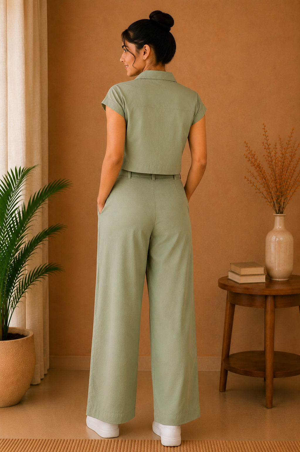 Classic Collar Premium 60s Cotton Co-Ord Set – Sage Green