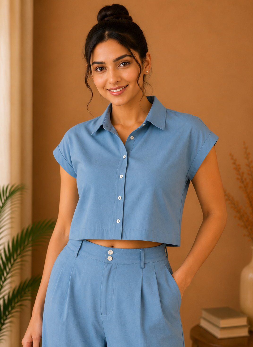 Classic Collar Premium Cotton Co-Ord Set – Dusty Blue