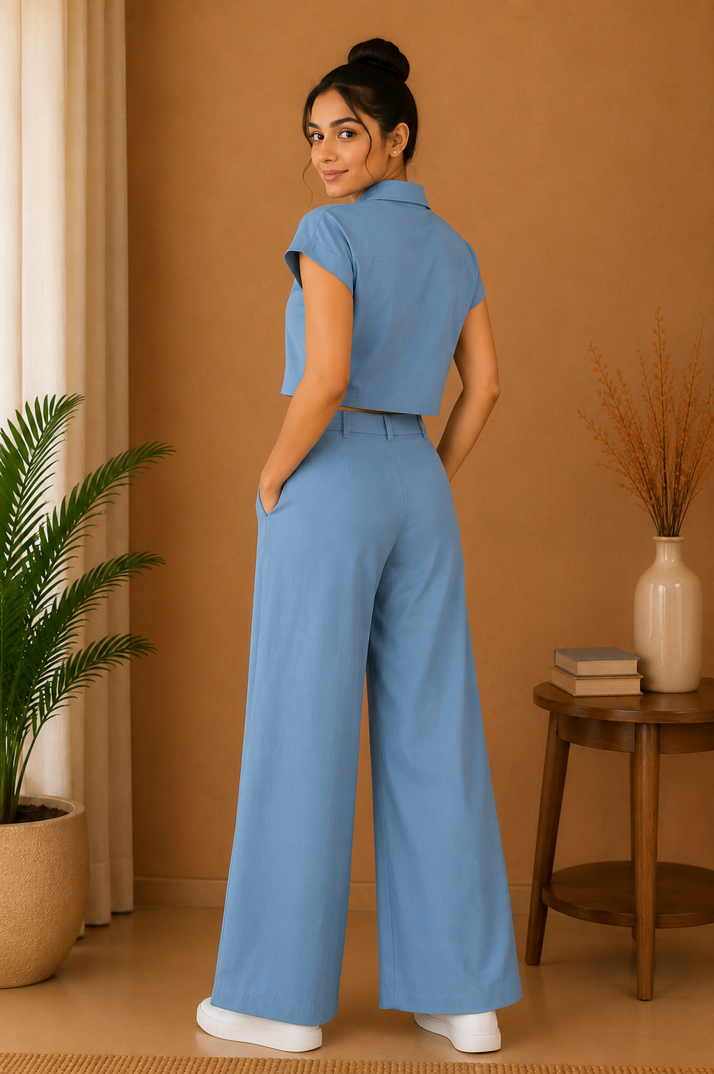 Classic Collar Premium Cotton Co-Ord Set – Dusty Blue