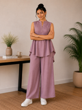 Pintuck Mandarin Collar Linen Blend Co-Ord Set – Mauve Lilac