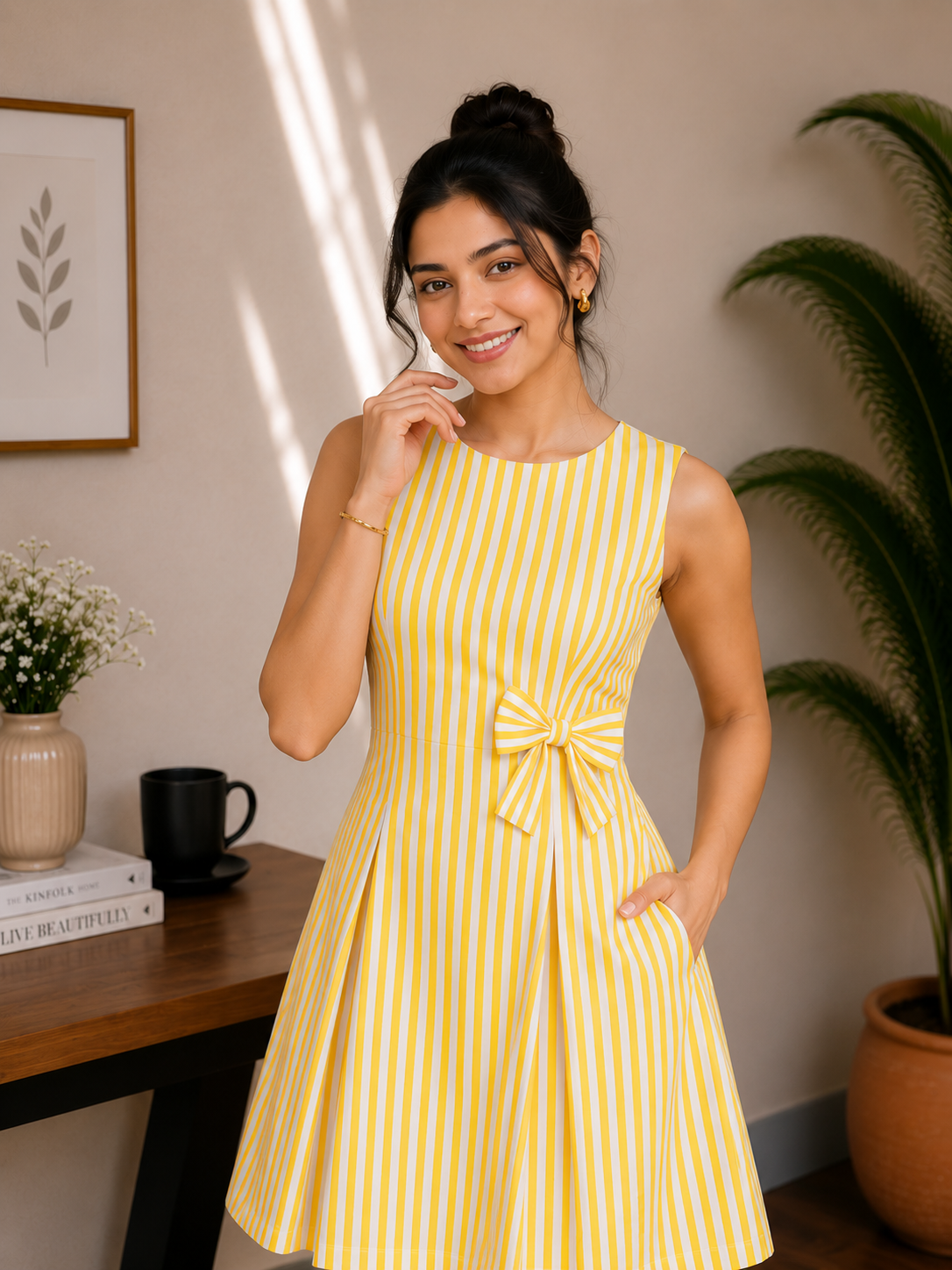 Bow Detail Cotton Stripe Dress – Sunshine Yellow