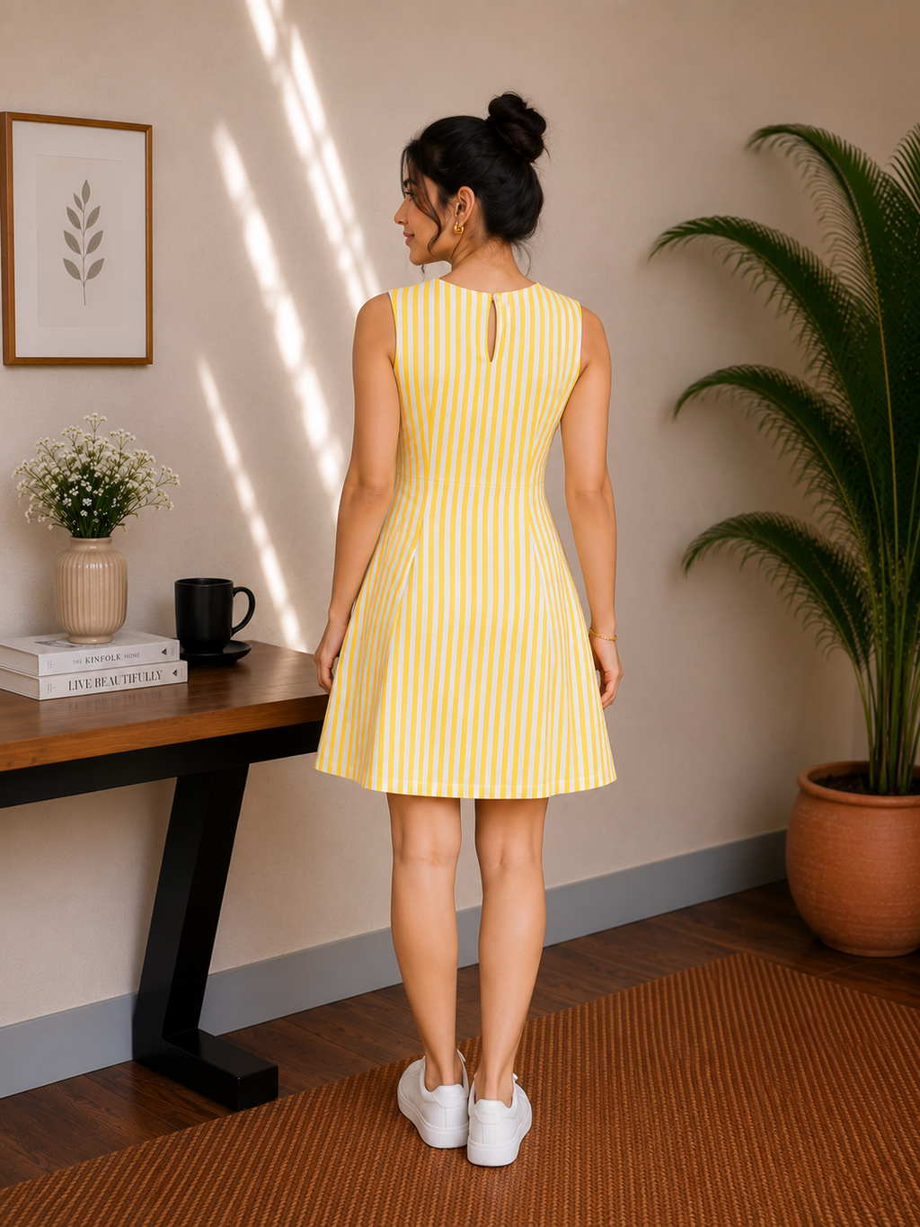Bow Detail Cotton Stripe Dress – Sunshine Yellow