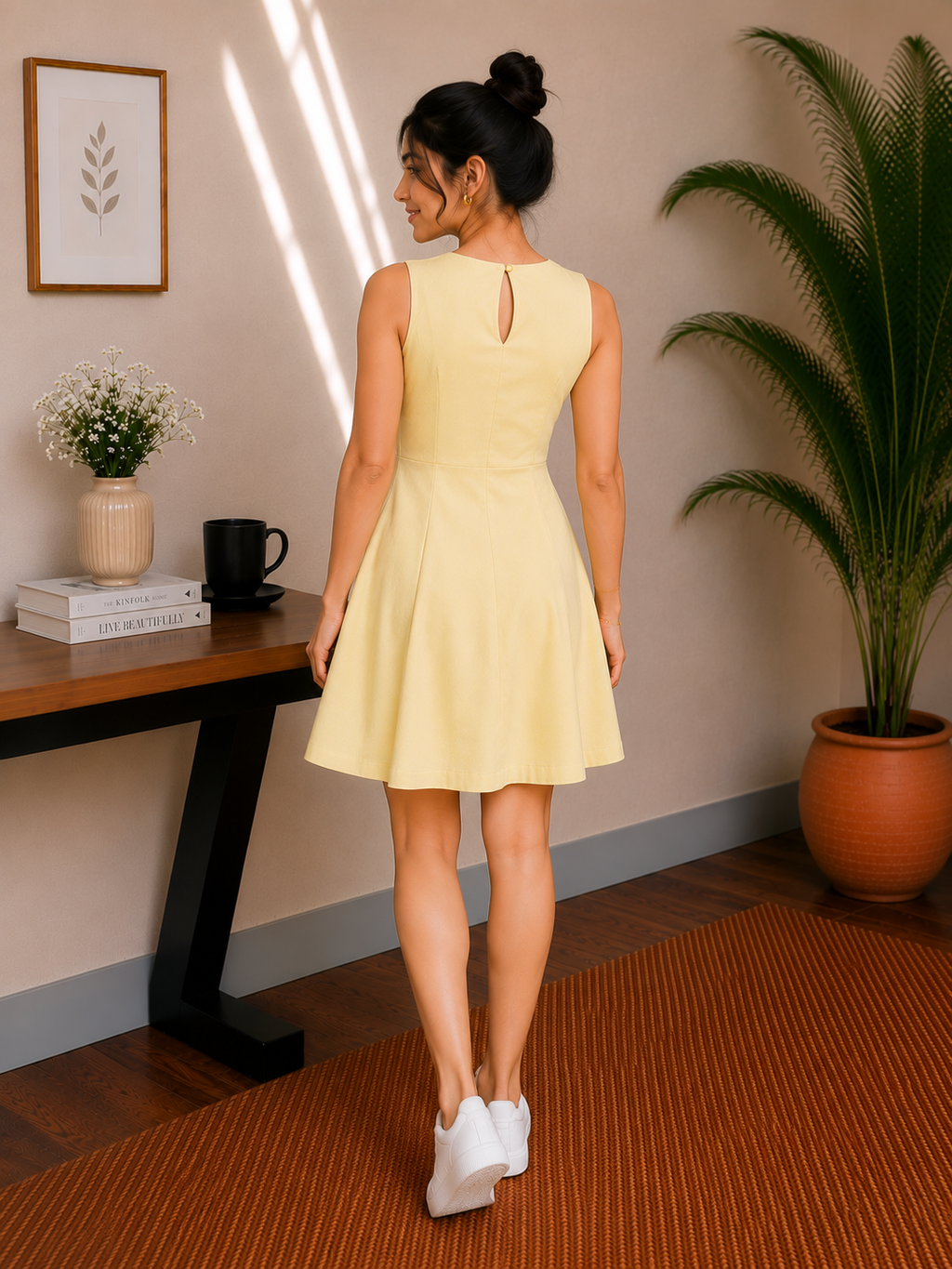 Bow Detail Cotton A-Line Dress – Butter Cream