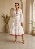 Heart Embroidered Cotton Midi Dress – Ivory Romance