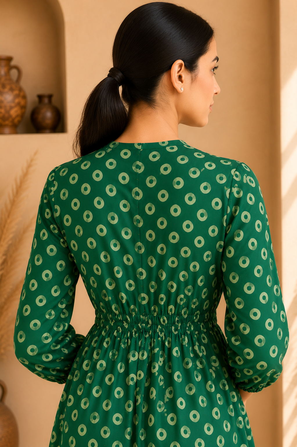 Emerald Bloom Cotton Tiered Midi Dress – Forest Green